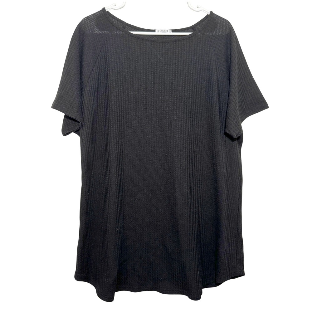 Ekouaer Tunic Top Black Waffle Knit Raglan Women Large Tee Shirt Casual Relaxed